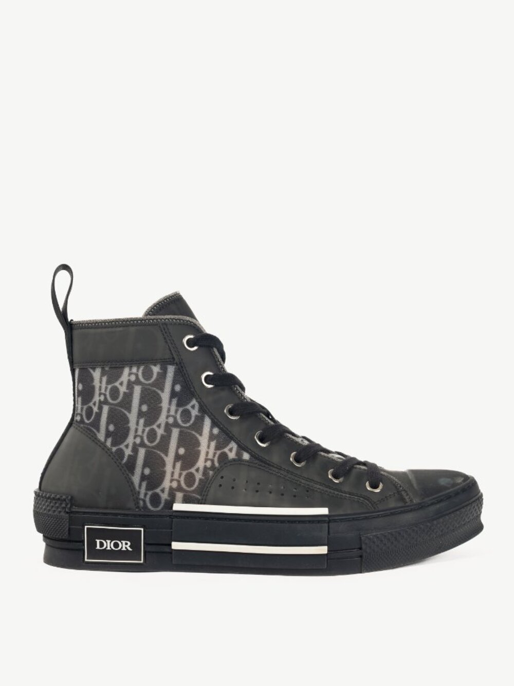 Christian Dior B23 Black Oblique-Canvas Lace-Up High-Top Sneakers